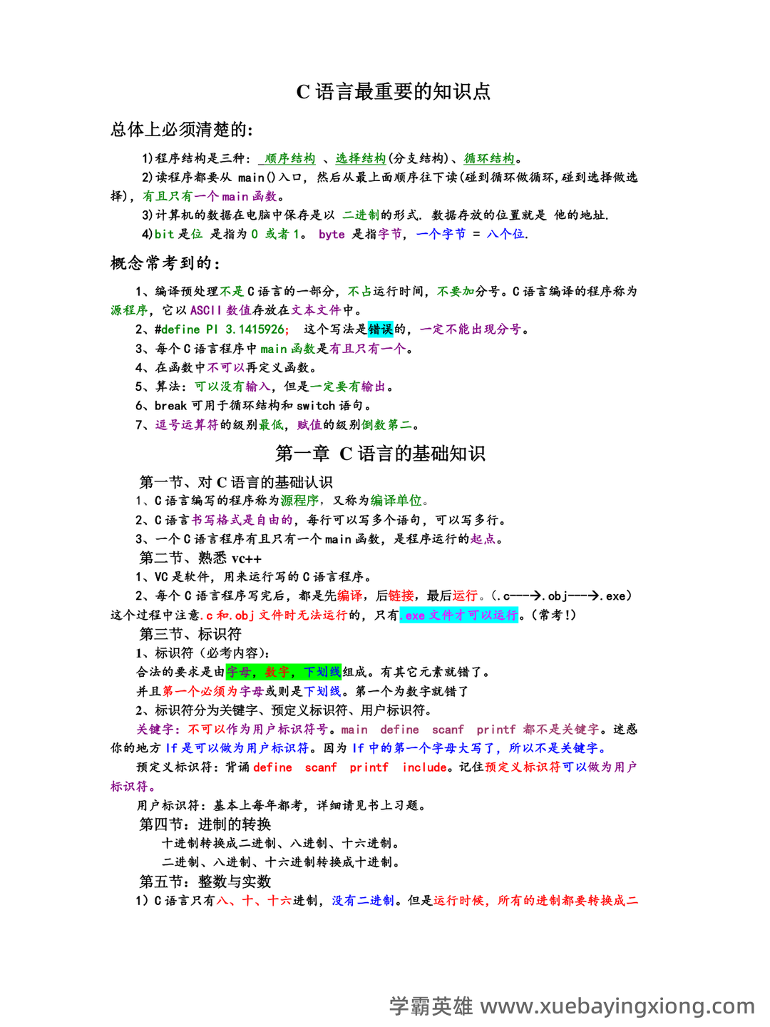 专业课《C语言程序设计》重点复习资料:知识点+题库+选择题及编程练习 - 08_《C语言程序设计》复习资料_《C语言程序设计》知识点总结完美版_第1页_学霸英雄_www.xuebayingxiong.com 专业课《C语言程序设计》重点复习资料:知识点+题库+选择题及编程练习 - 08_《C语言程序设计》复习资料_《C语言程序设计》知识点总结完美版_第1页_学霸英雄_www.xuebayingxiong.com
