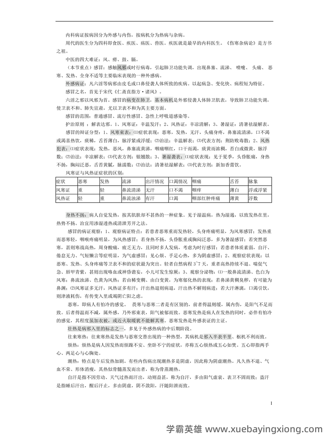 专业课《中医临床护理学》学生复习资料:知识点+题库+选择题及精讲精练 - 03_《中医临床护理学》复习资料_《中医临床护理学》笔记_第1页_学霸英雄_www.xuebayingxiong.com 专业课《中医临床护理学》学生复习资料:知识点+题库+选择题及精讲精练 - 03_《中医临床护理学》复习资料_《中医临床护理学》笔记_第1页_学霸英雄_www.xuebayingxiong.com