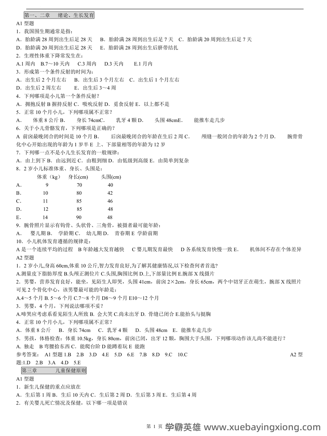 2023中医儿科学考试题库及参考答案(通用版) - 03_《儿科学》复习资料_《儿科学》章节练习题_第1页_学霸英雄_www.xuebayingxiong.com 2023中医儿科学考试题库及参考答案(通用版) - 03_《儿科学》复习资料_《儿科学》章节练习题_第1页_学霸英雄_www.xuebayingxiong.com