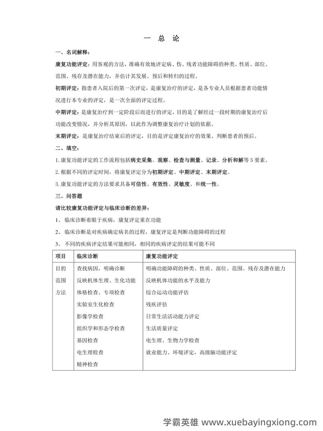 康复功能评定 (名词解释) - 06_《康复功能评定》复习资料_《康复功能评定》重点笔记_第1页_学霸英雄_www.xuebayingxiong.com 康复功能评定 (名词解释) - 06_《康复功能评定》复习资料_《康复功能评定》重点笔记_第1页_学霸英雄_www.xuebayingxiong.com