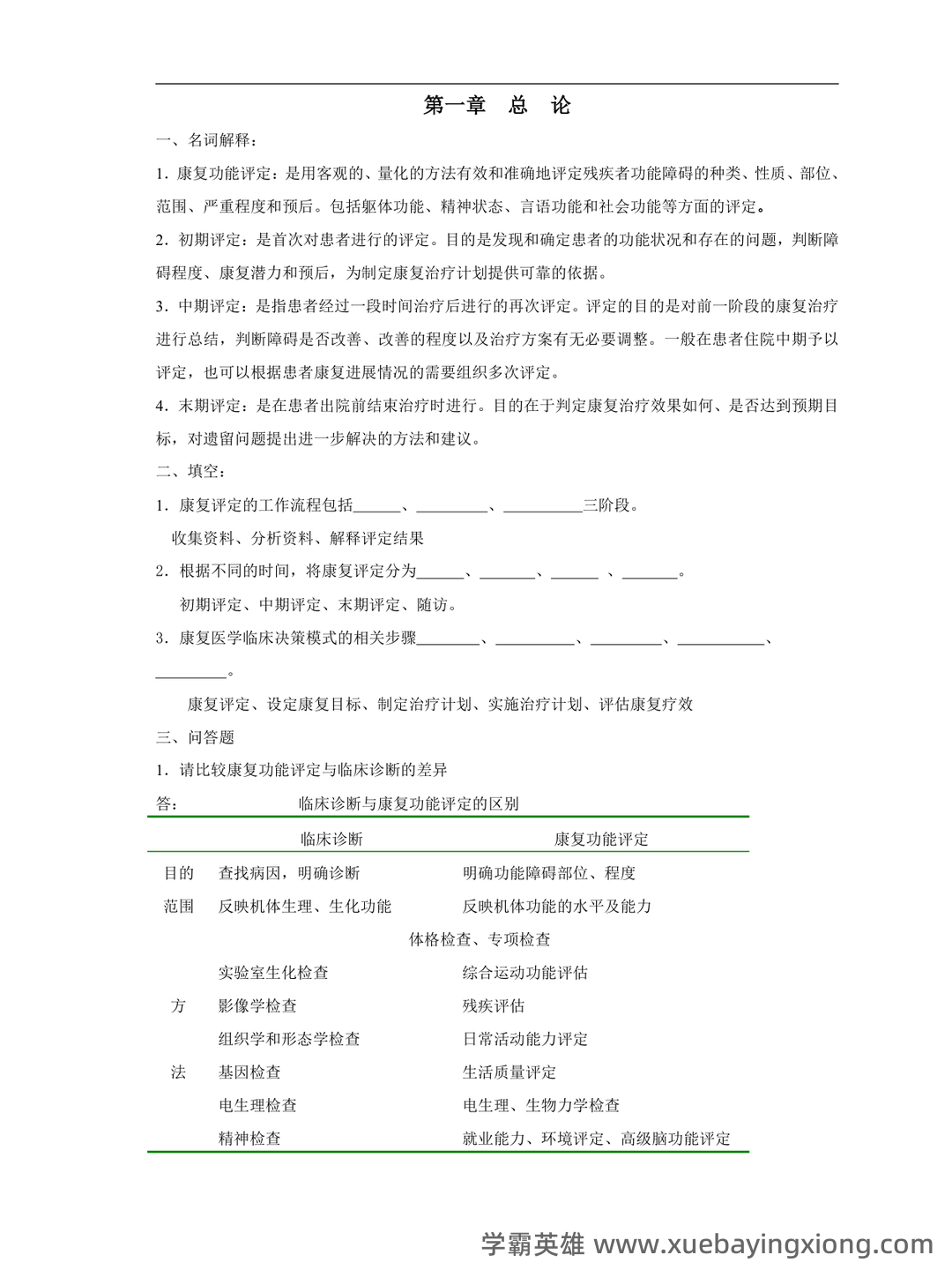 康复评定学考试试卷及答案 - 03_《康复评定》复习资料_《康复评定》试题库_第1页_学霸英雄_www.xuebayingxiong.com 康复评定学考试试卷及答案 - 03_《康复评定》复习资料_《康复评定》试题库_第1页_学霸英雄_www.xuebayingxiong.com