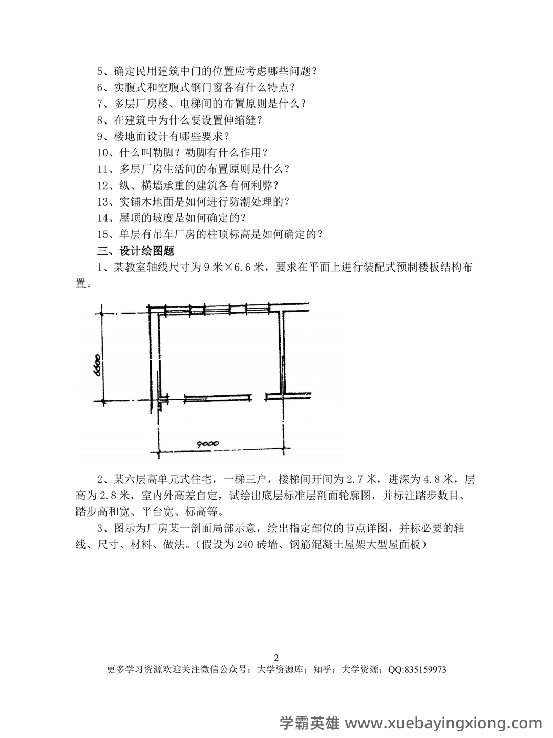 房屋建筑学知识点汇总笔记名词解释试题及答案课后习题答案 - 06_《房屋建筑学》复习资料_《房屋建筑学》试题(附答案)_第2页_学霸英雄_www.xuebayingxiong.com