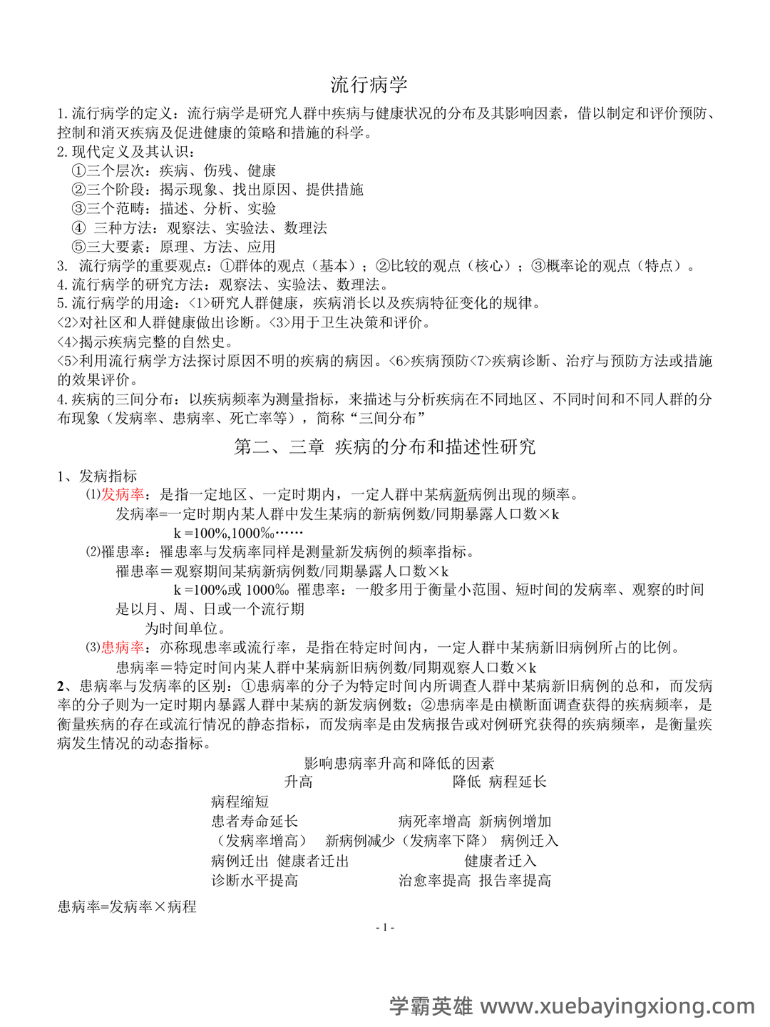 (完整版)流行病学名词解释和简答题集锦讲解 - 01_《流行病学》复习资料_《流行病学》人卫第七版-期末复习重点(超全)_第1页_学霸英雄_www.xuebayingxiong.com