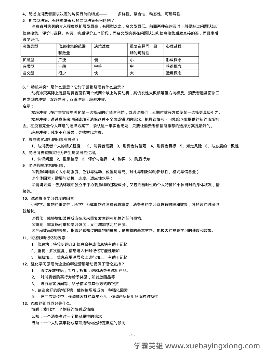 消费者行为学重点笔记 - 搜索 - 05_《消费者行为学》复习资料_《消费者行为学》考试重点(仅供参考)_第2页_学霸英雄_www.xuebayingxiong.com