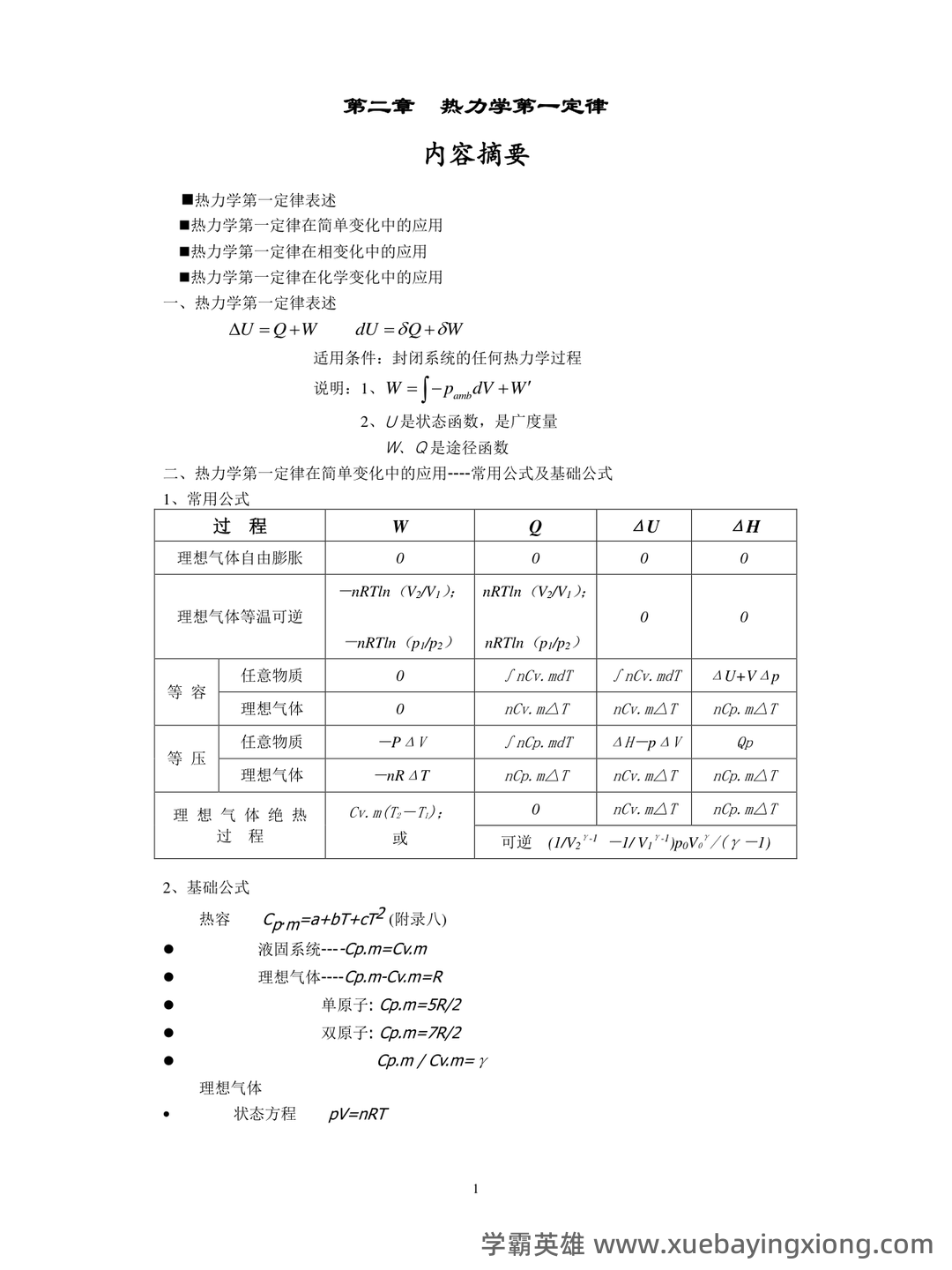 百度教育-物理化学 - 02_《物理化学》复习资料_《物理化学》知识点(全)_第1页_学霸英雄_www.xuebayingxiong.com