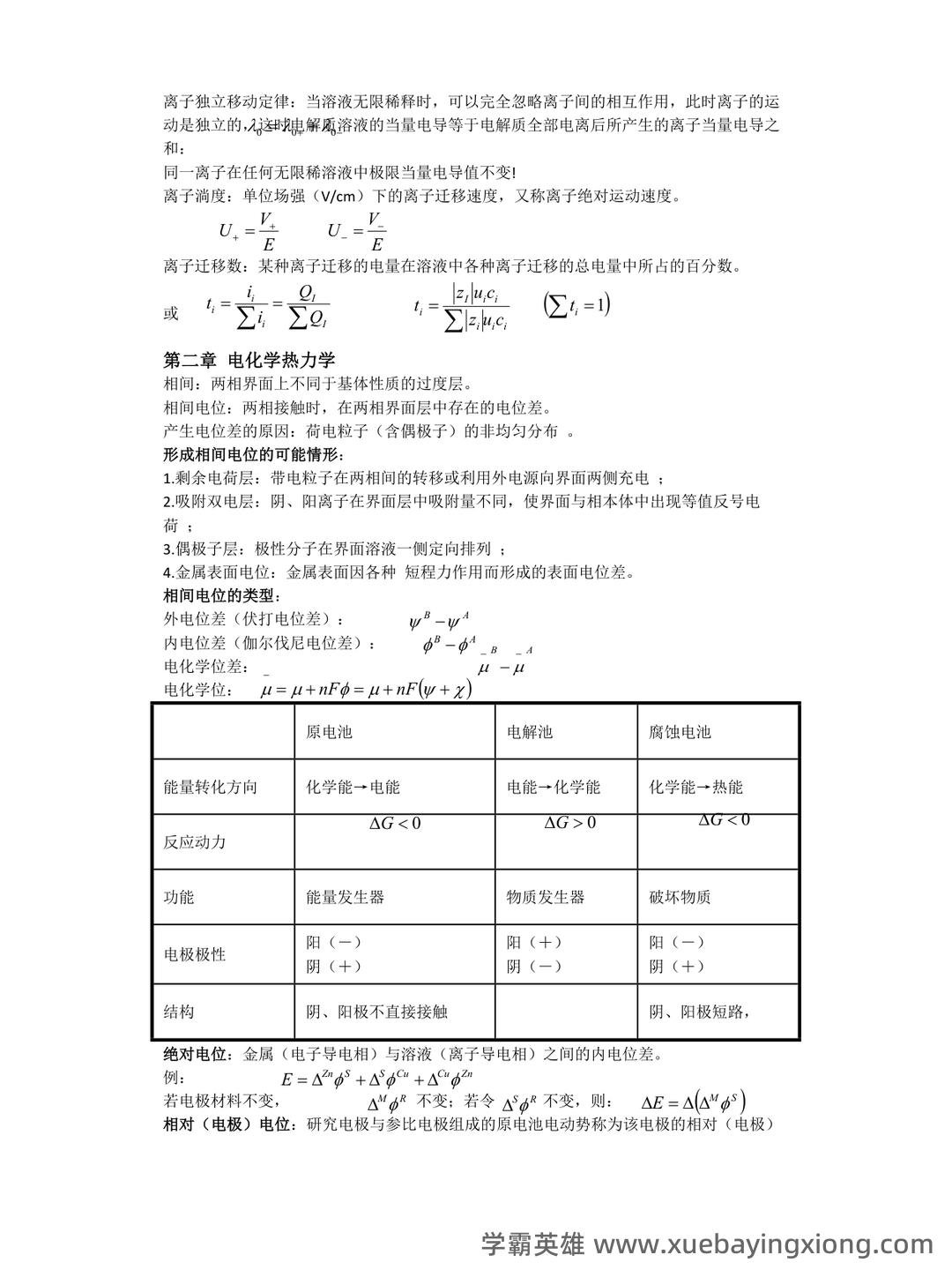 专业课《电化学原理》全套重点复习资料汇总:知识点+题库及应试技巧 - 03_《电化学原理》复习资料_《电化学原理》知识点_第2页_学霸英雄_www.xuebayingxiong.com 专业课《电化学原理》全套重点复习资料汇总:知识点+题库及应试技巧 - 03_《电化学原理》复习资料_《电化学原理》知识点_第2页_学霸英雄_www.xuebayingxiong.com