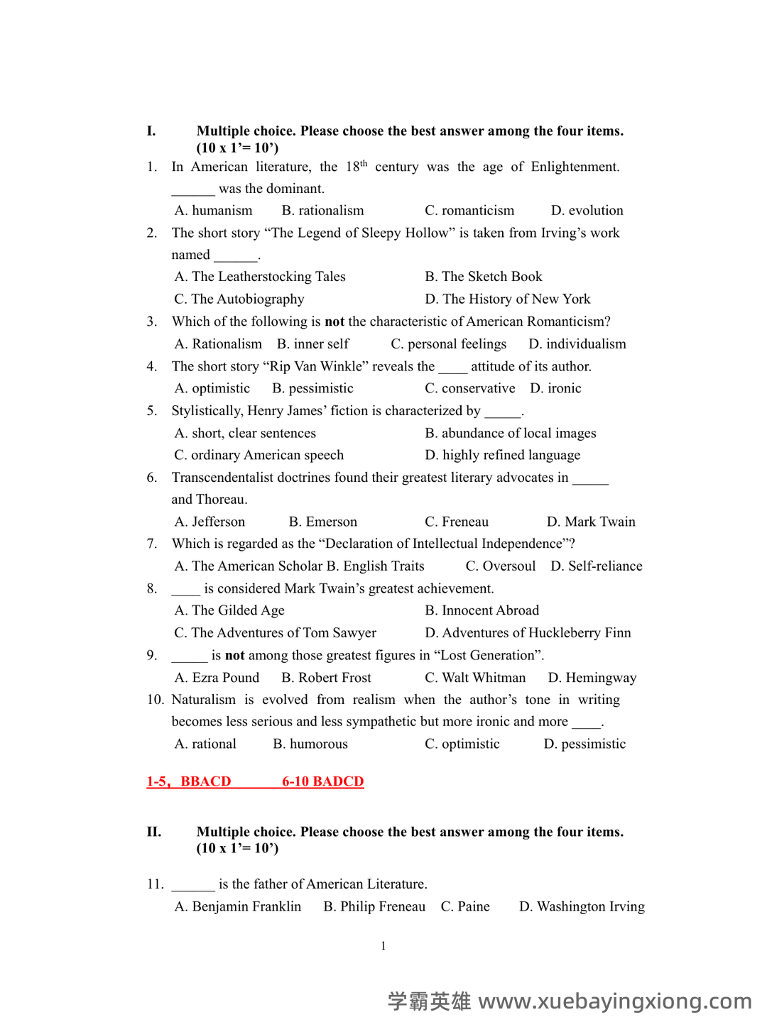 《美国文学史及选读》考试题型及复习要点2017 - 02_《美国文学史》复习资料_《美国文学史》复习题目及答案_第1页_学霸英雄_www.xuebayingxiong.com 《美国文学史及选读》考试题型及复习要点2017 - 02_《美国文学史》复习资料_《美国文学史》复习题目及答案_第1页_学霸英雄_www.xuebayingxiong.com