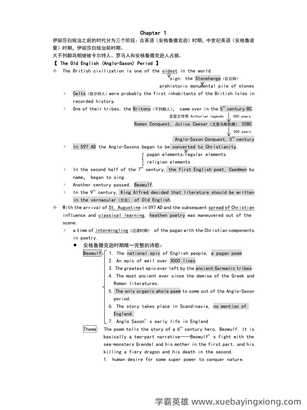 刘炳善《英国文学简史》完整版笔记和讲义2022期末考试参考资料 - 03_《英国文学简史》复习资料_《英国文学简史》笔记(完整版)_第1页_学霸英雄_www.xuebayingxiong.com