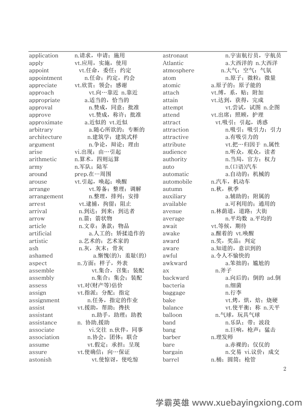 大学英语四级速成复习资料：备考必备免费资料全收录 - 22_《英语四级》备考资料_《英语四级》阅读重点词汇_第2页_学霸英雄_www.xuebayingxiong.com