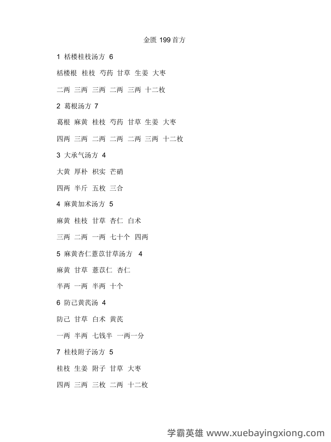 金匮要略重点笔记 - 中医经典总结 - 03_《金匮要略》复习资料_《金匮要略》方剂总汇(完整版)_第1页_学霸英雄_www.xuebayingxiong.com