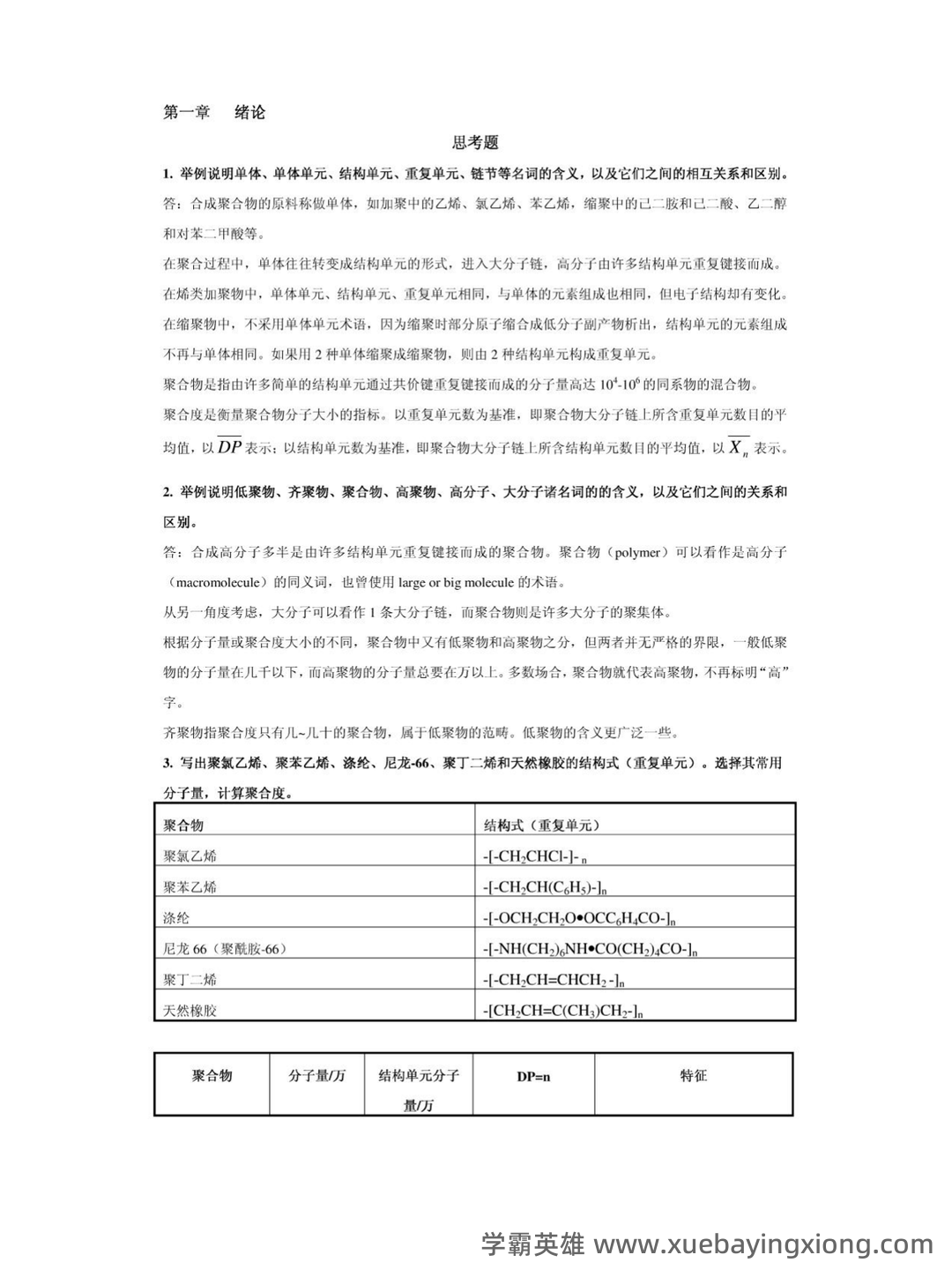 【收藏向】高分子化学名词解释大全(上) - 04_《高分子化学》复习资料_《高分子化学》课后习题答案_第1页_学霸英雄_www.xuebayingxiong.com 【收藏向】高分子化学名词解释大全(上) - 04_《高分子化学》复习资料_《高分子化学》课后习题答案_第1页_学霸英雄_www.xuebayingxiong.com
